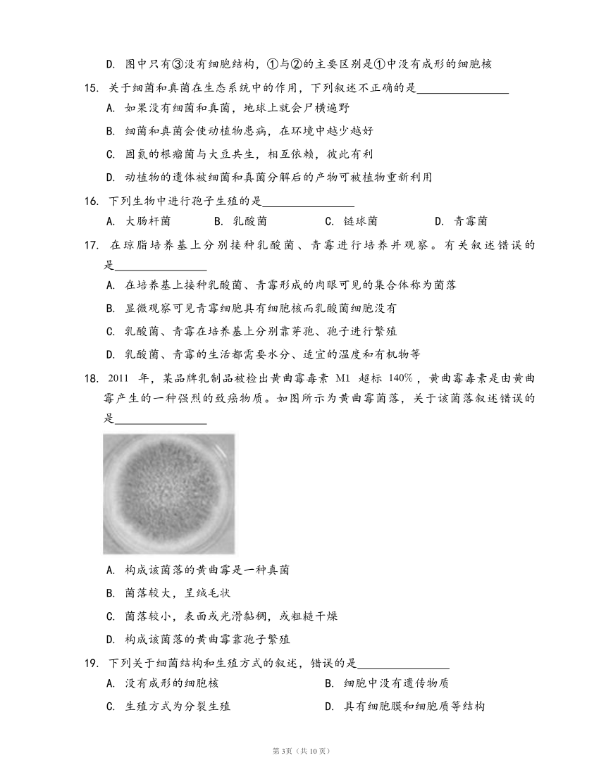 人教版八年级生物上册第五单元第四章 细菌和真菌练习（word版，含部分答案解析）