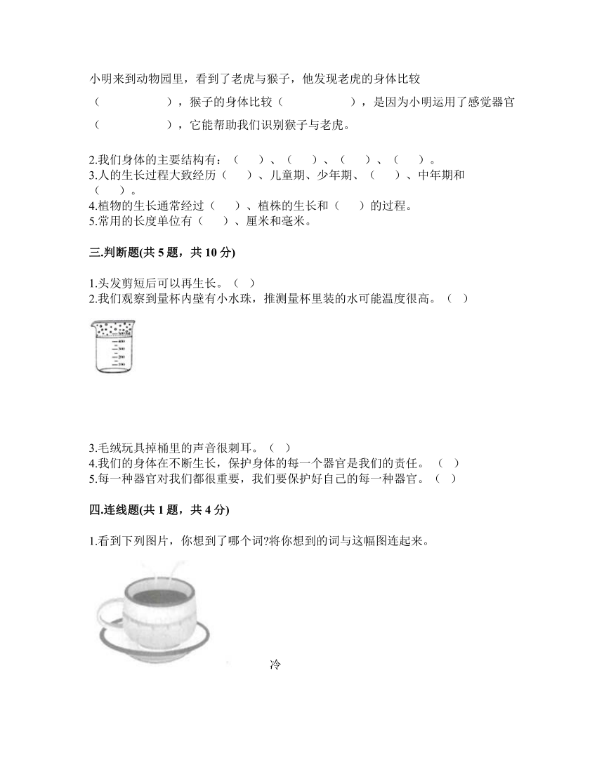 教科版（2017秋）二年级下册科学试题-第二单元 我们自己 综合卷- （含答案）