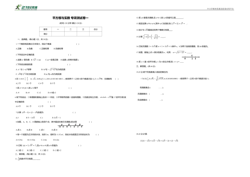 人教版七年级数学下册平方根与实数 专项测试卷一（含答案）