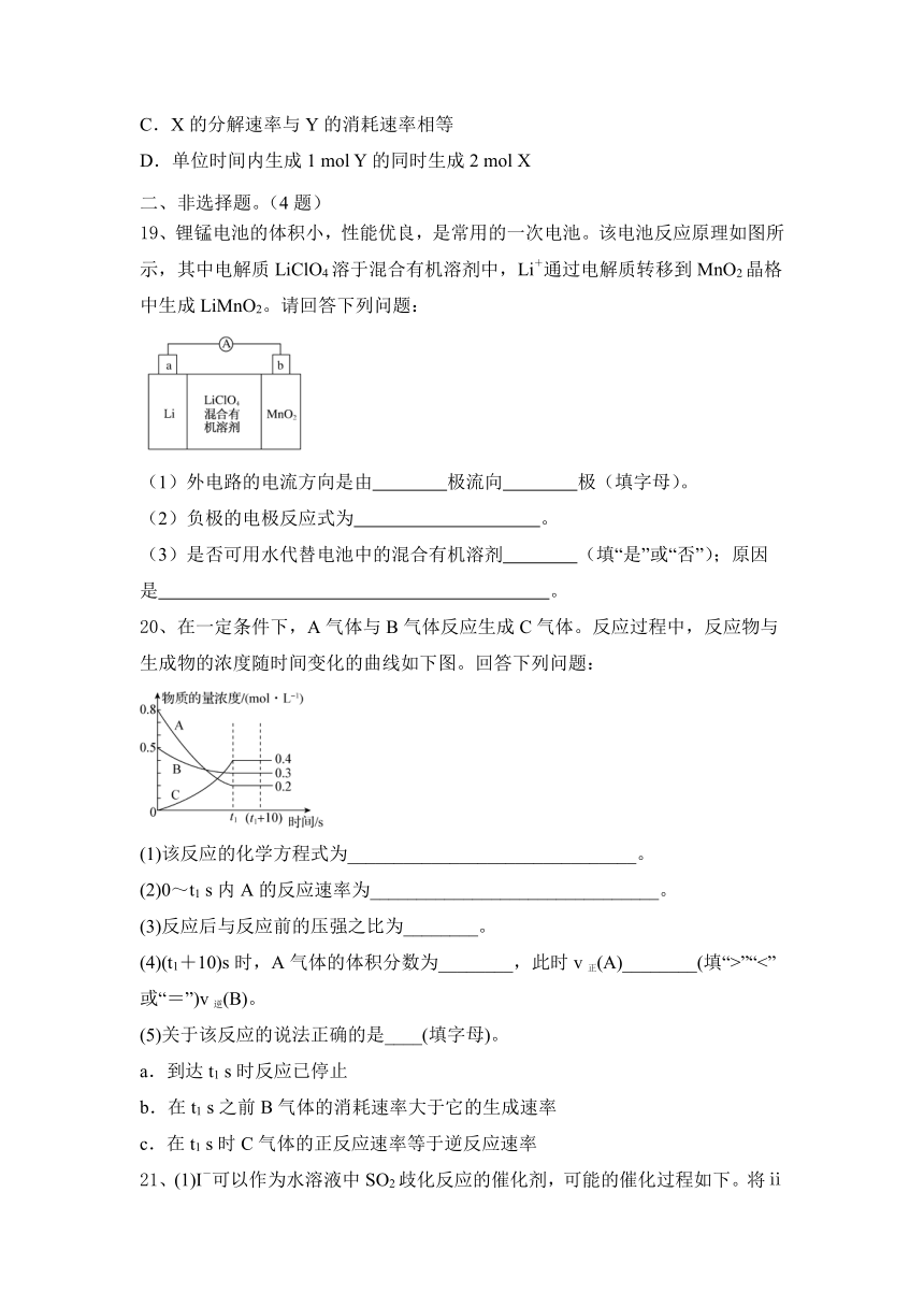 第六章　化学反应与能量课后练习题（含答案）下学期高一化学人教（2019）必修第二册