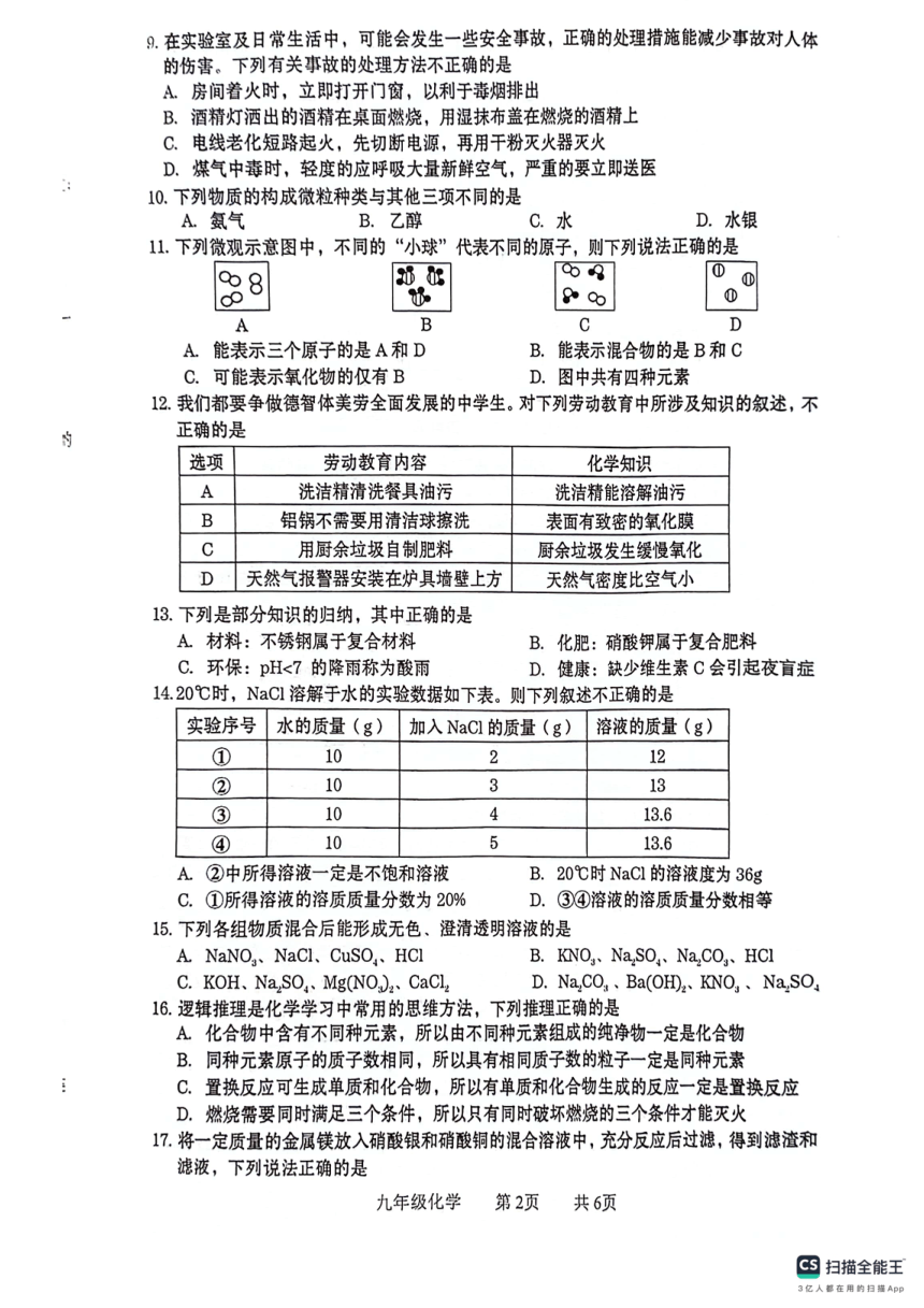 2024年广西贵港市中考二模化学试题（图片版　无答案)