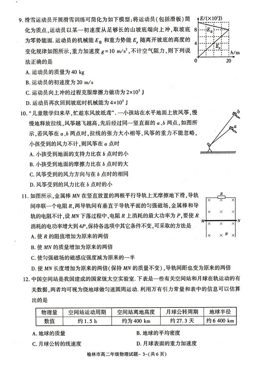 陕西省榆林市2022-2023学年高二下学期7月期末过程性评价质检物理试题（扫描版含答案）