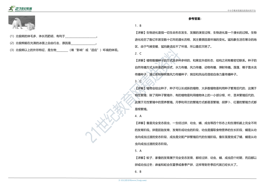 苏教版小学科学四年级下册期末综合质量检测卷（二）（含答案+详细解析）