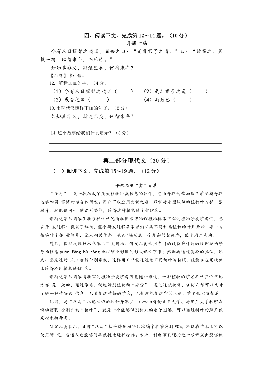 2020—2021学年部编版（五四学制）语文六年级下册期中基础卷 （word版有答案）