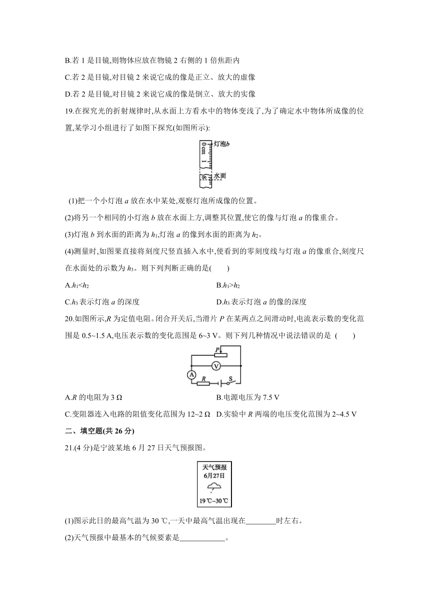 华师大版科学八年级下册阶段综合练习：期末综合测试（含答案）