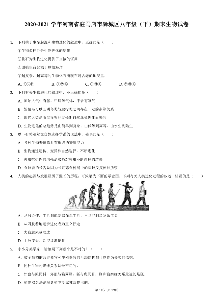 2020-2021学年河南省驻马店市驿城区八年级（下）期末生物试卷（含解析）