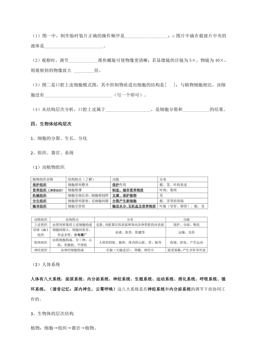 第二章 复习—浙教版七年级科学上册讲义（机构）（含答案）