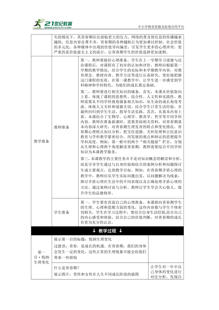 【核心素养目标】1.1 悄悄变化的我  教学设计（表格式）