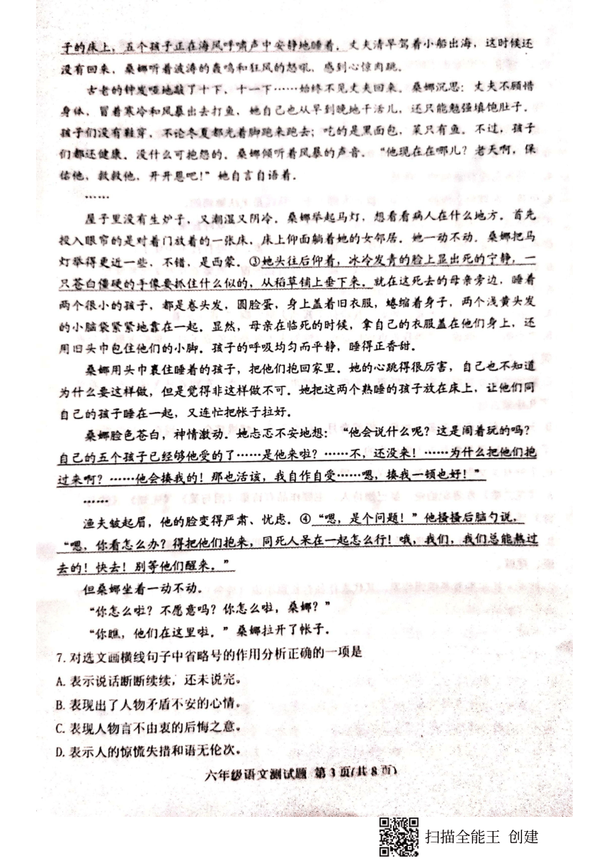 2020-2021学年山东省肥城市六年级上学期期末语文试题（PDF版含答案）