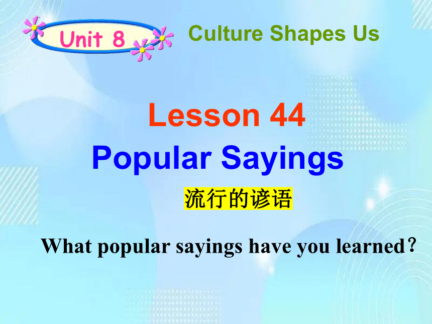 冀教版九年级下册 Unit 8 Culture Shapes Us  Lesson 44 Popular Sayings课件(共18张PPT，内嵌音频)