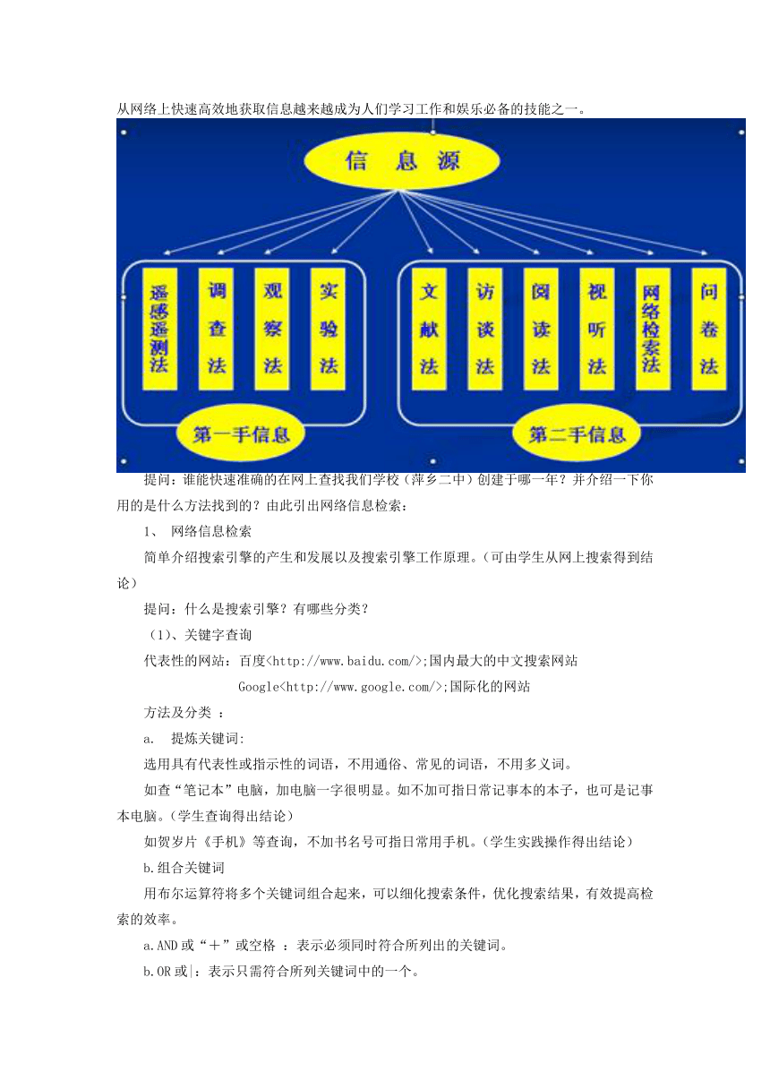 2.2获取信息的方法 教学设计-2021-2022学年高中信息技术粤教版必修