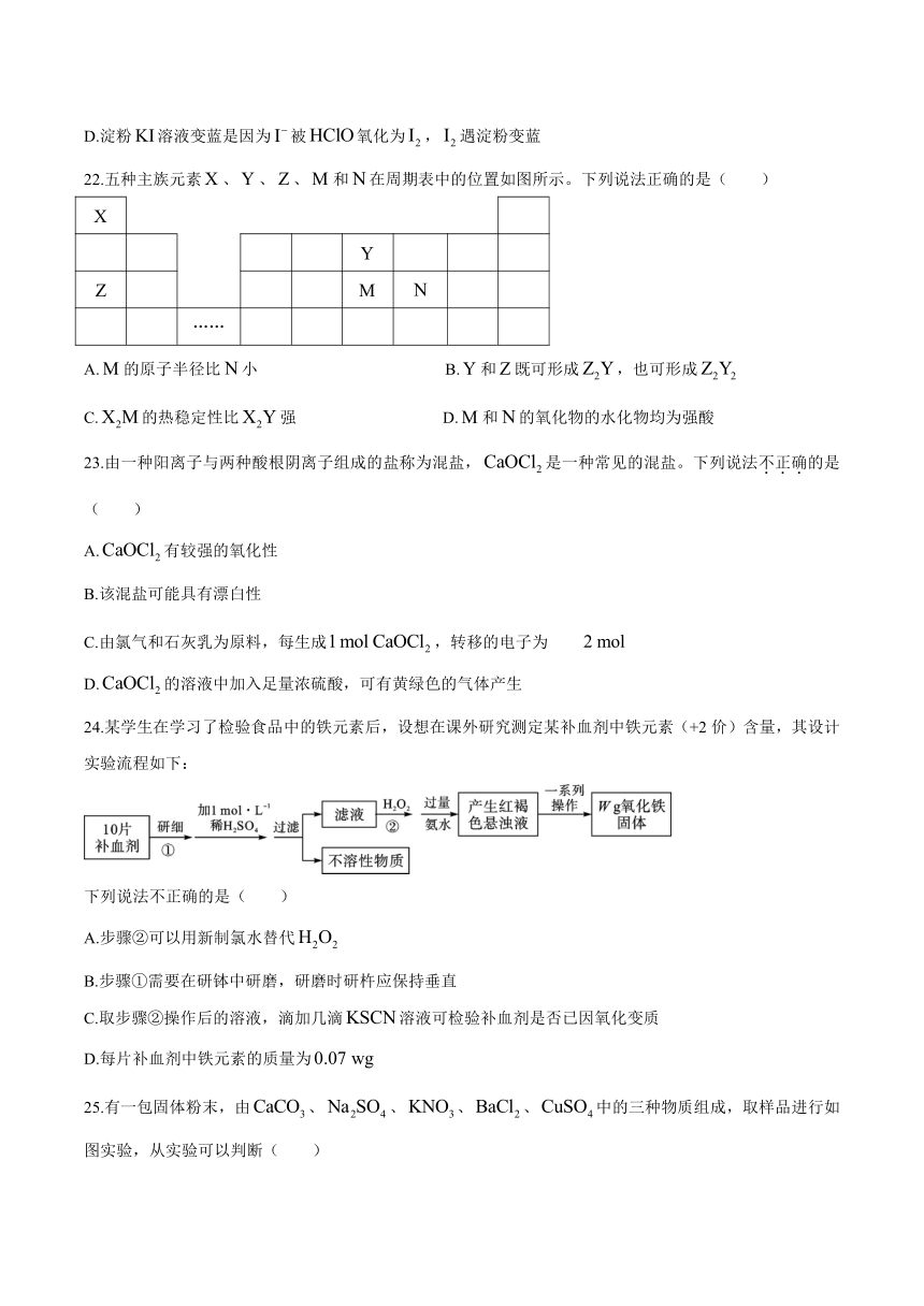 浙江省之江教育评价2020-2021学年高一下学期3月返校联考化学试题 Word版含答案