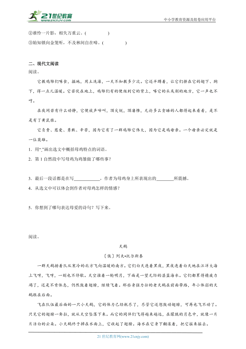 统编版语文四年级下册第4单元综合自检卷-（含答案）