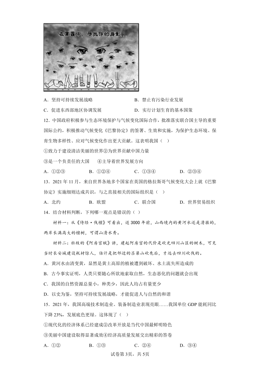 6.3共同关注的环境问题 同步练习--2022-2023学年浙江省人教版人文地理七年级下册（Word 含答案）