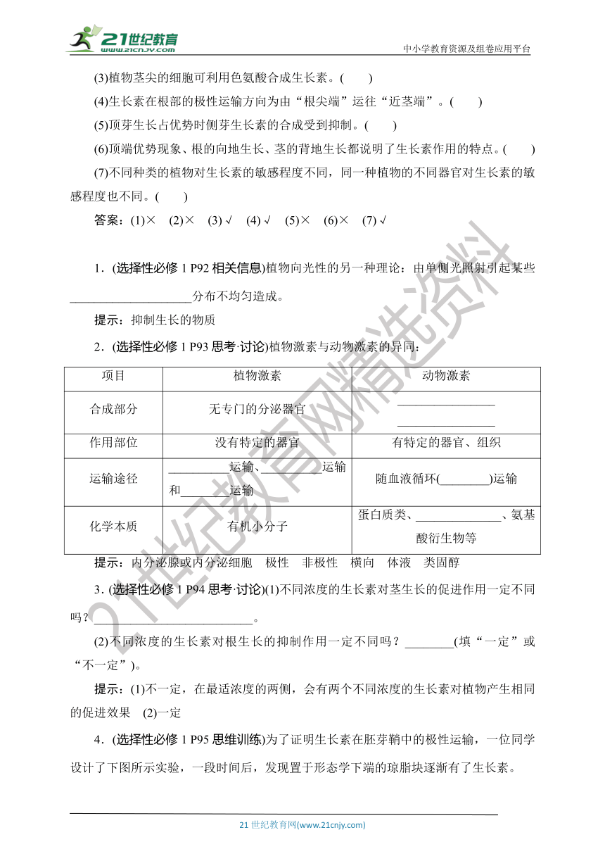 【考点梳理  生物总复习 】60第27讲　植物生命活动的调节