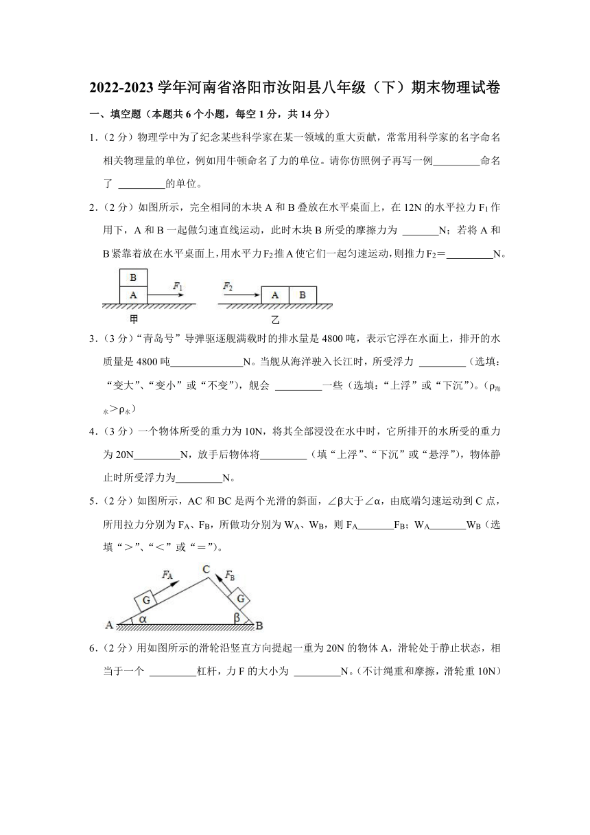 2022-2023学年河南省洛阳市汝阳县八年级（下）期末物理试卷（Word解析版）