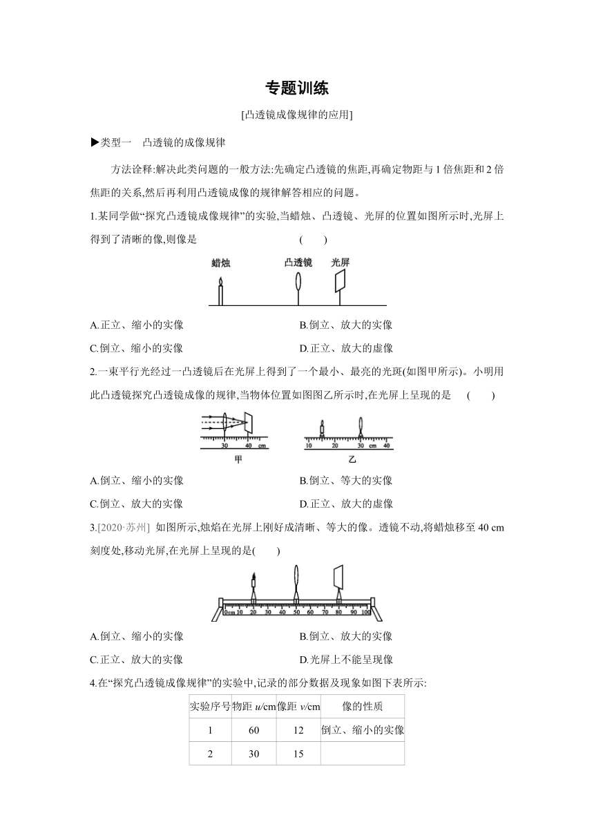 沪科版物理八年级上册课课练：专题训练  凸透镜成像规律的应用（含答案）