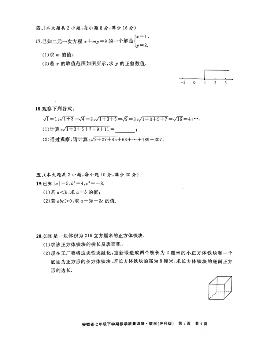 安徽省亳州市利辛县2023-2024学年七年级下学期期中数学（PDF含答案）