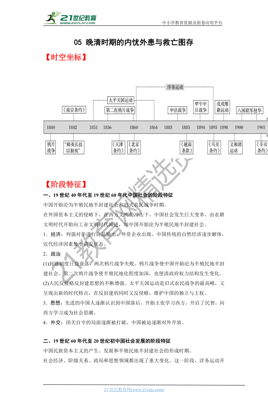 05 晚清时期的内忧外患与救亡图存 学案（时空坐标+思维导图+知识梳理+通关检测）