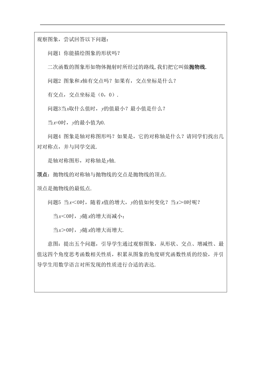 22.1.2二次函数y=ax2的图象和性质教学设计  2023-2024 学年人教版九年级数学上册（表格式）