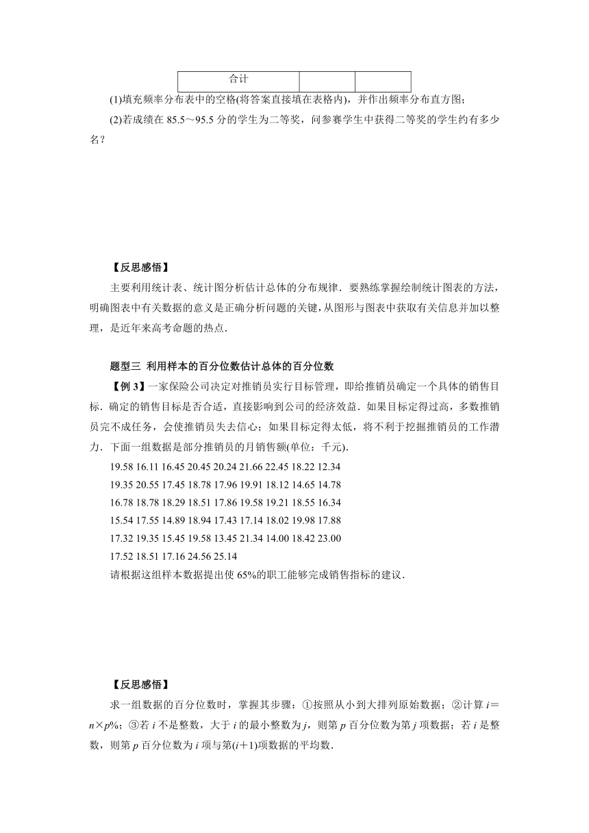 人教B版（2019）数学必修第二册第五章统计复习导学案（含答案）