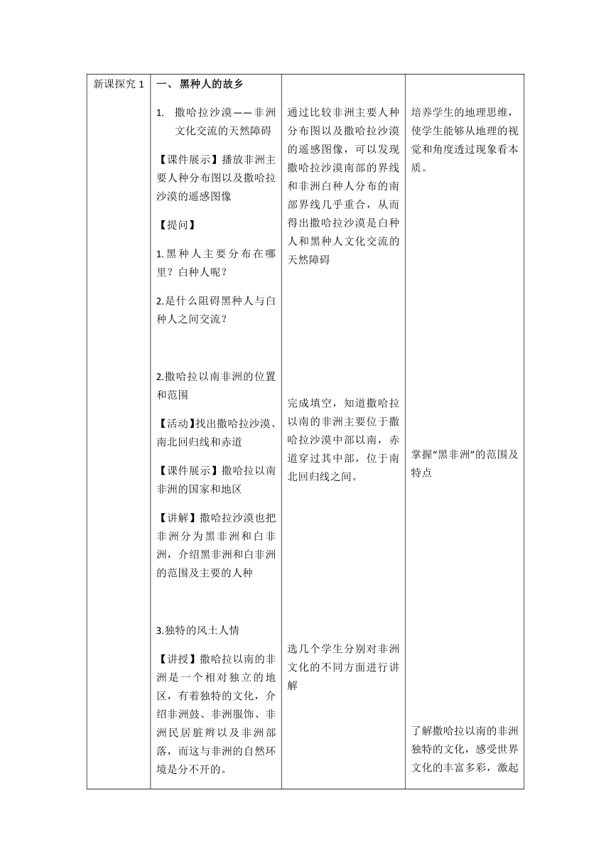 粤教版地理七下 10.2 撒哈拉以南的非洲 教案（表格式）