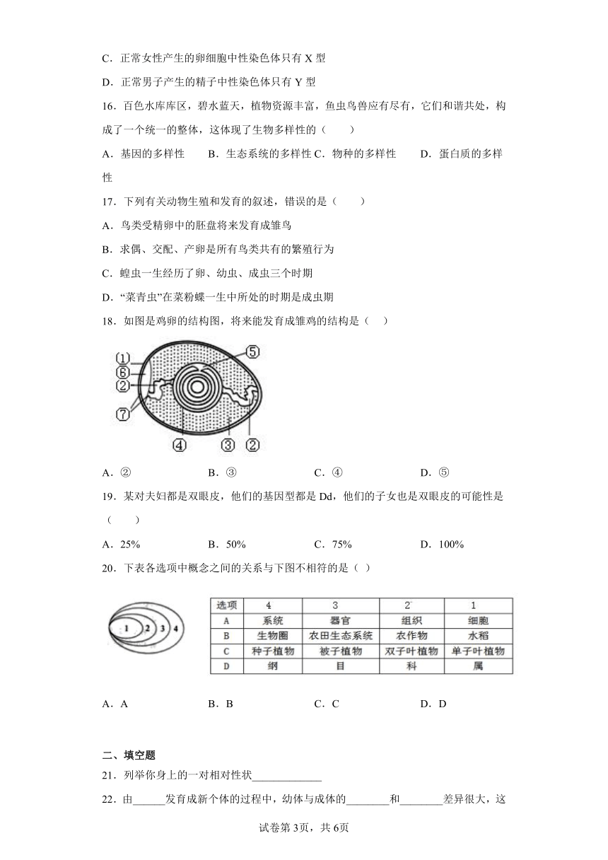 鲁教版生物八年级下册期末检测夯实基础强化训练试题2（含解析）