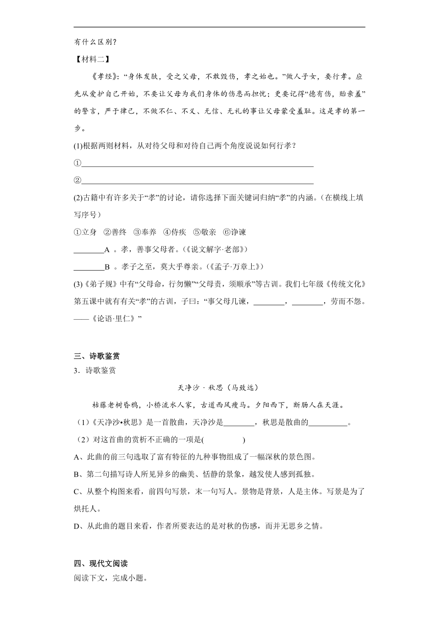 2024年中考语文一轮复习试题——七年级练习（十）（含答案）