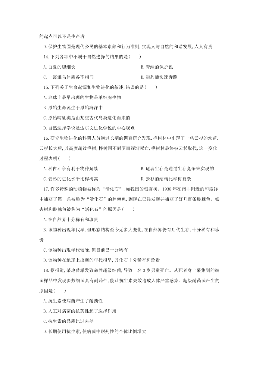 华东师大版九年级科学下册 第2章 地球的演化和生物圈的形成 单元测试题（含解析）