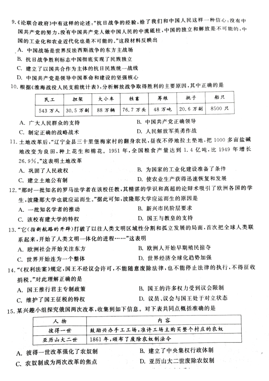 2023年内蒙古自治区赤峰市历史中考真题试题（PDF版，含答案）