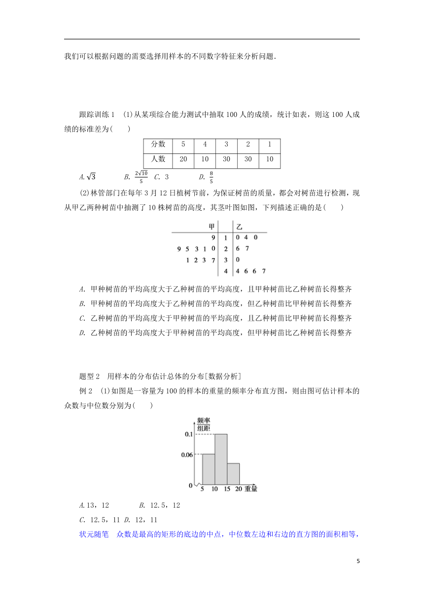 新人教B版必修第二册5.1.4用样本估计总体学案