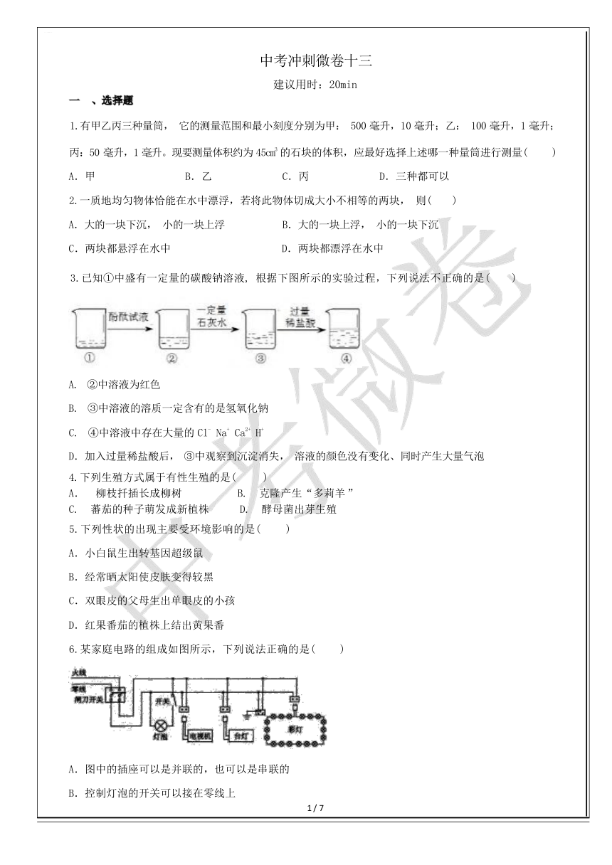 2024年中考冲刺科学微卷十三（含解析）