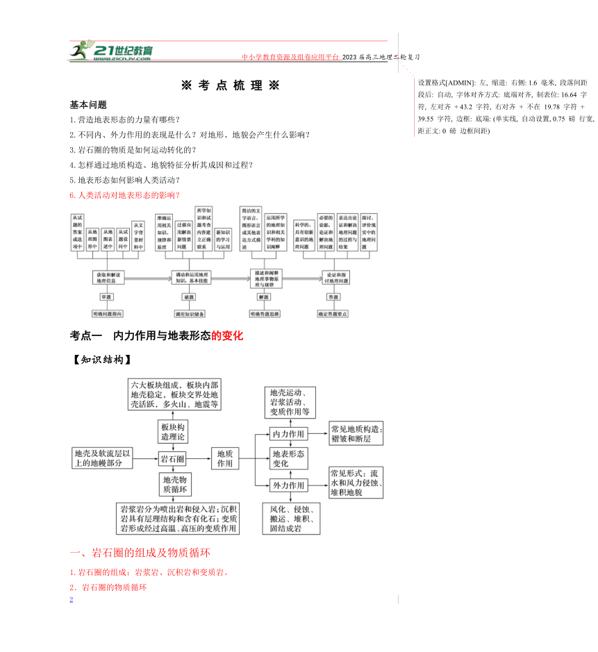 专题三  地表形态的塑造   高考地理二轮梳理进阶学案（含解析）