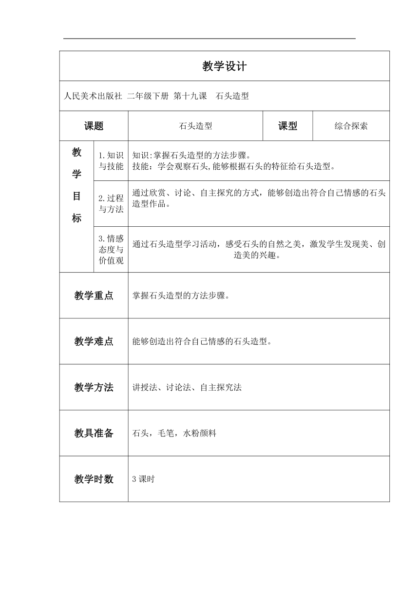 人美 版二年级美术下册《第19课 石头造型》教学设计