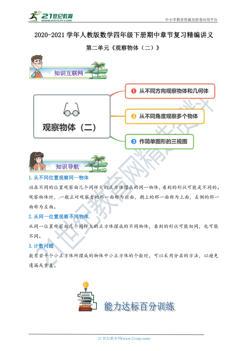 2020-2021学年人教版数学四下第二单元《观察物体（二）》期中章节复习精编讲义（含解析）