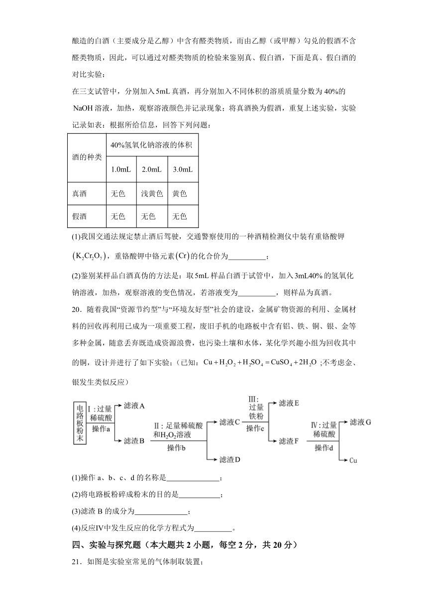 湖南省长沙市雅礼教育集团2023-2024学年九年级下学期期中考试化学试题（含解析）