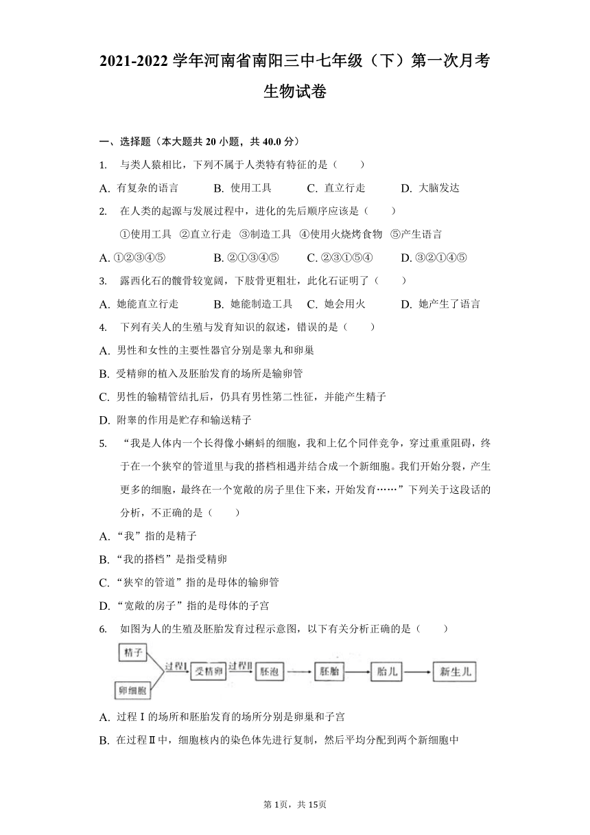 2021-2022学年河南省南阳三中七年级（下）第一次月考生物试卷（word版含解析）