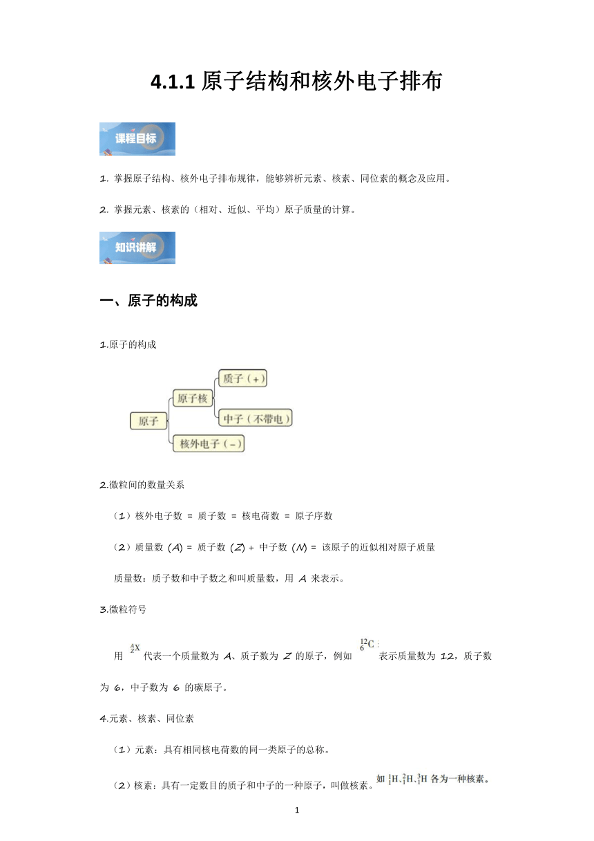 4.1.1原子结构和核外电子排布  学案(含解析)   高中化学人教版（2019）必修 第一册