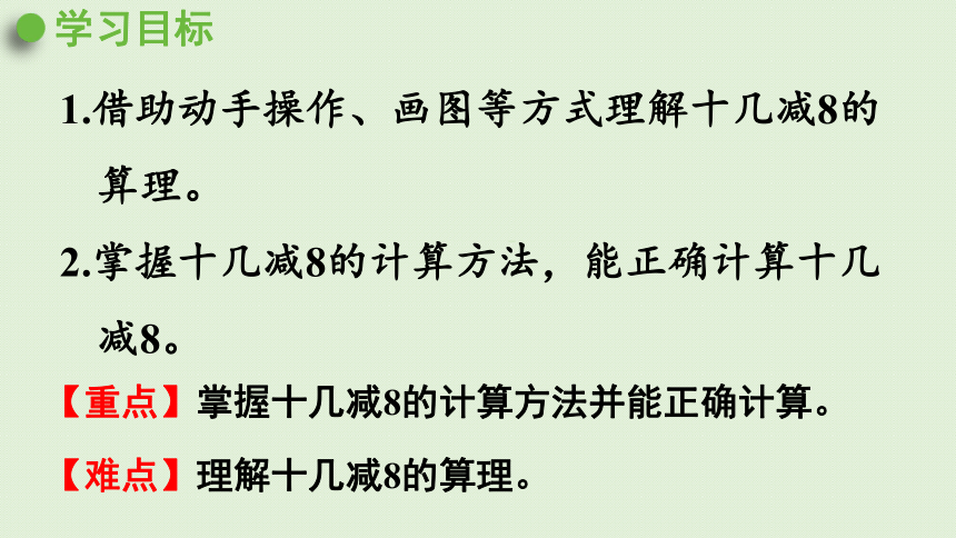 人教版一年级数学下册 2 20以内的退位减法 第2课时  十几减8 课件(共18张PPT)