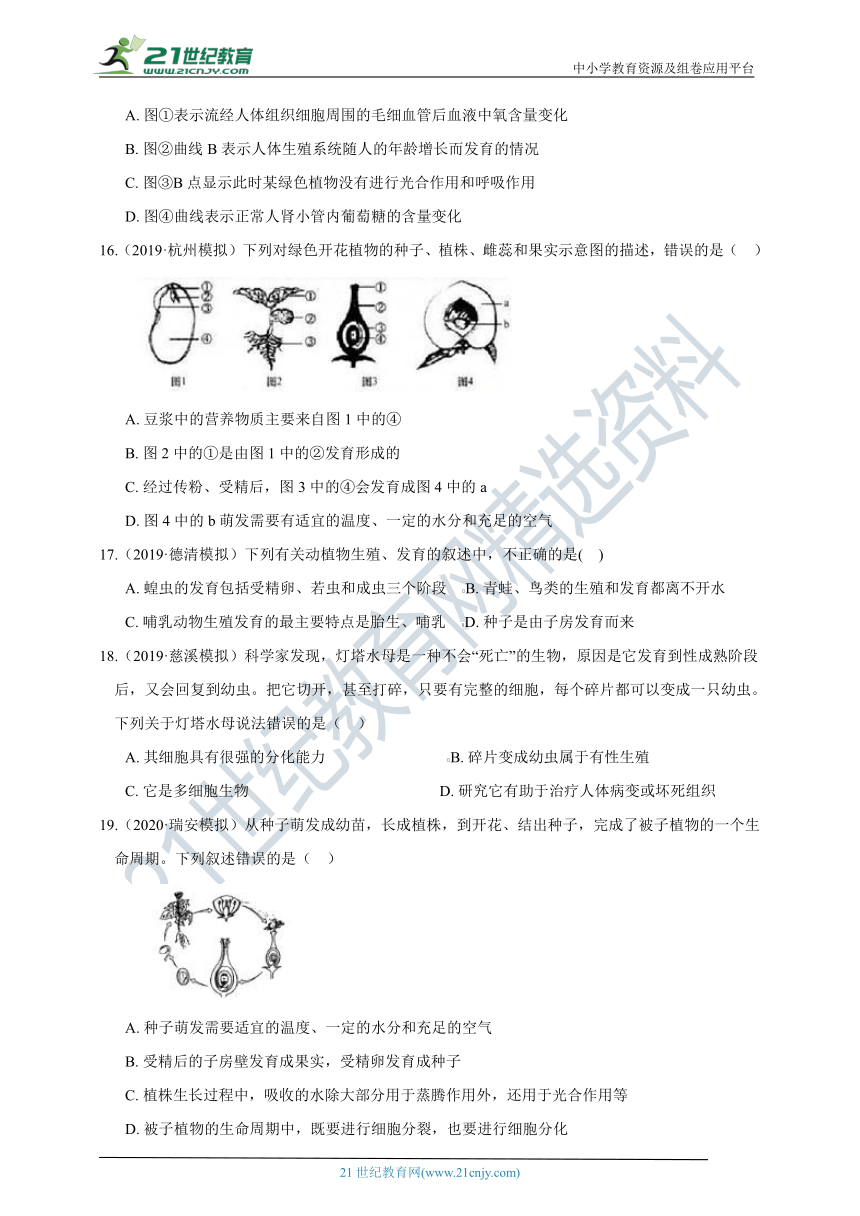 【备考中考2021】 02 中考三年模拟 生物的繁殖与发育（含答案）