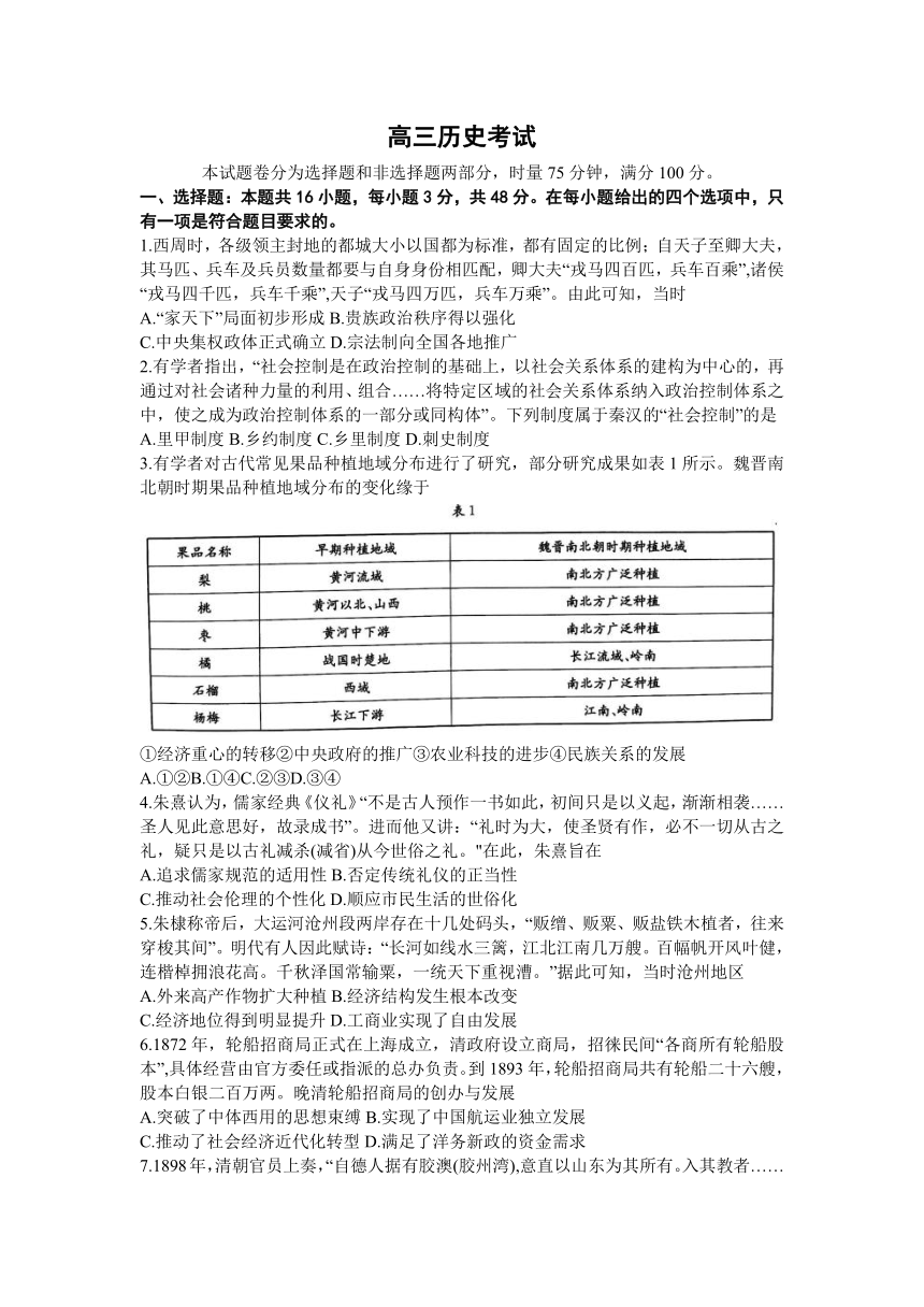 2023届辽宁省部分学校高三下学期模拟演练历史试题（含解析）