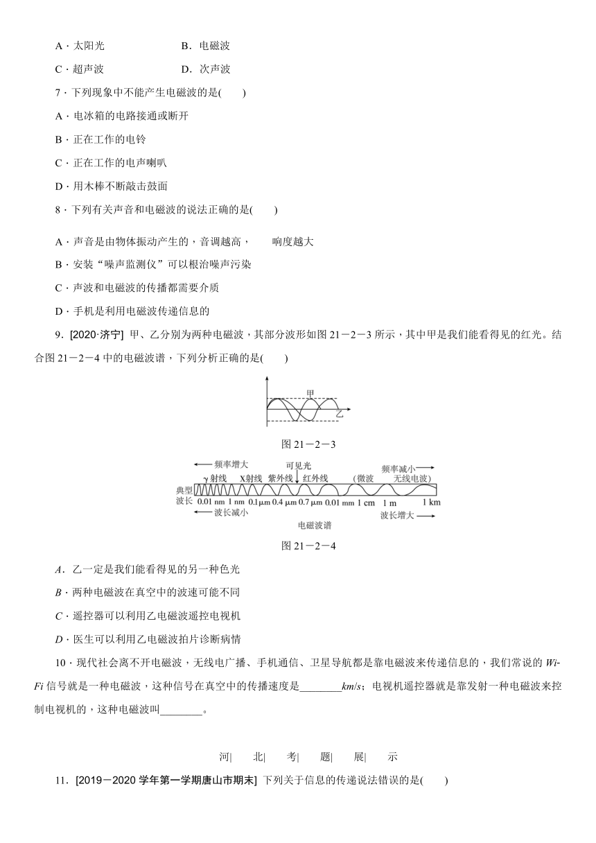 人教版九年级物理全一册同步作业：第二十一章 第2节　电磁波的海洋（含答案）