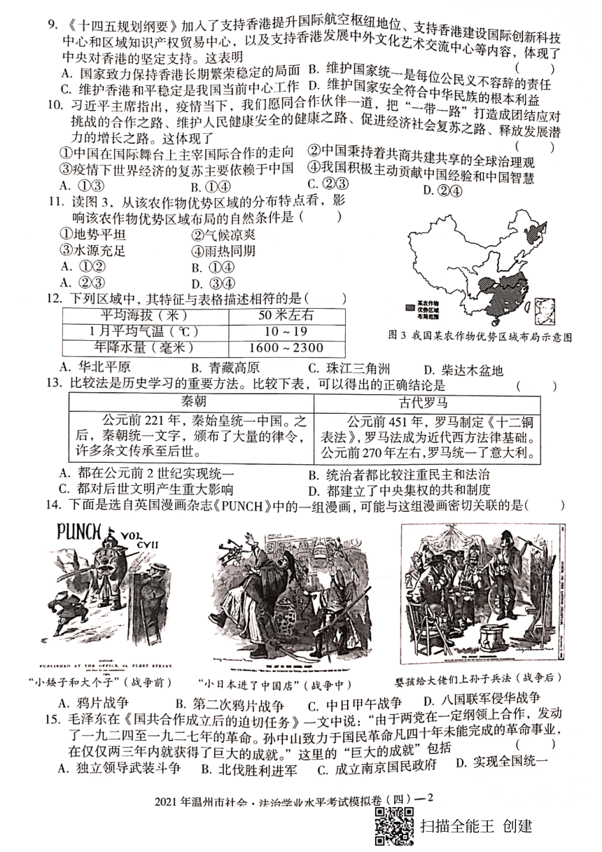 浙江省温州市2021年社会法治学业水平考试模拟卷4 (图片版  无答案）