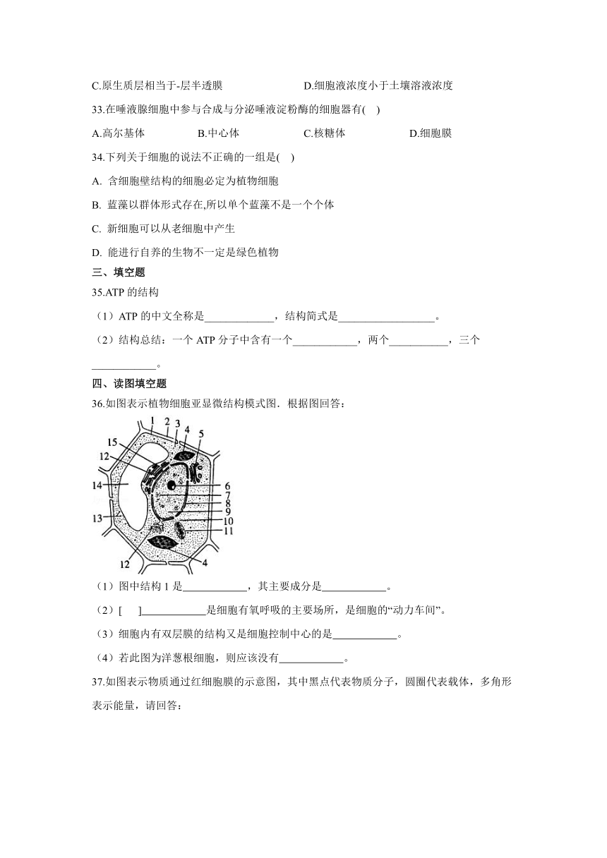 黑龙江省绥化市安达市第七高级中学2021-2022学年高一上学期期末考试生物试题（Word版含答案，部分带解析）