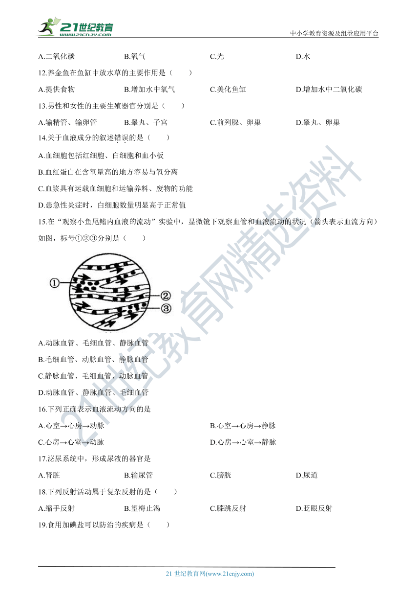 2020年黑龙江省齐齐哈尔市、黑河市、大兴安岭地区中考生物真题详解审校版