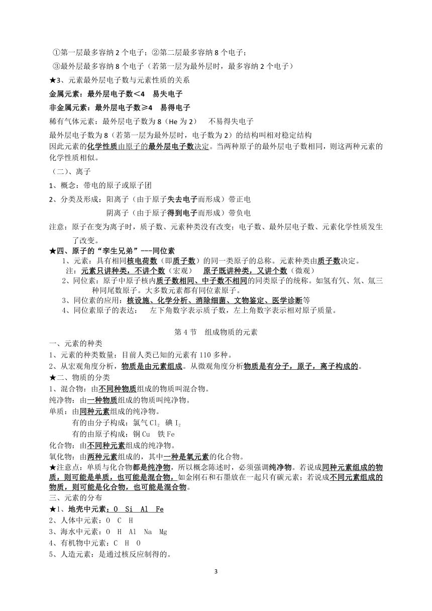 八下科学 第2章  微粒的模型与符号 知识点（提纲）