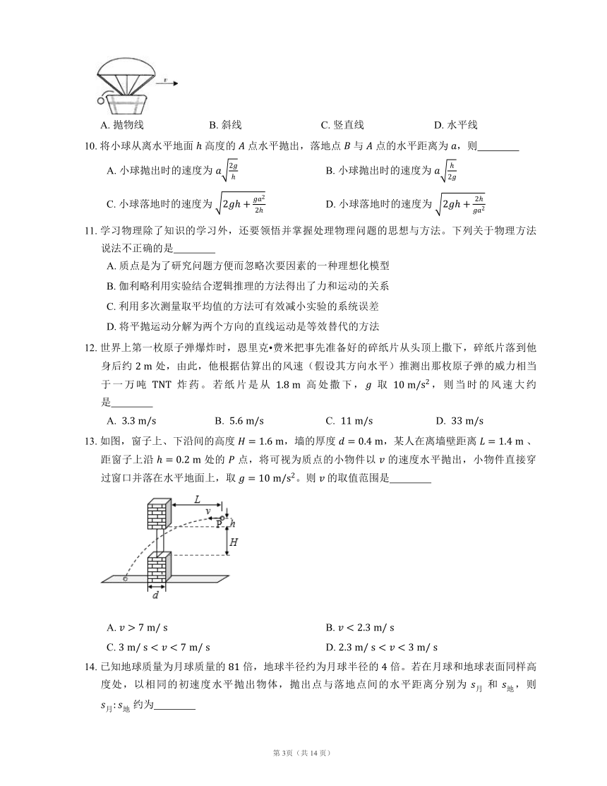 2022届高考物理选择题专题强化训练：抛体运动(天津使用word版含答案)