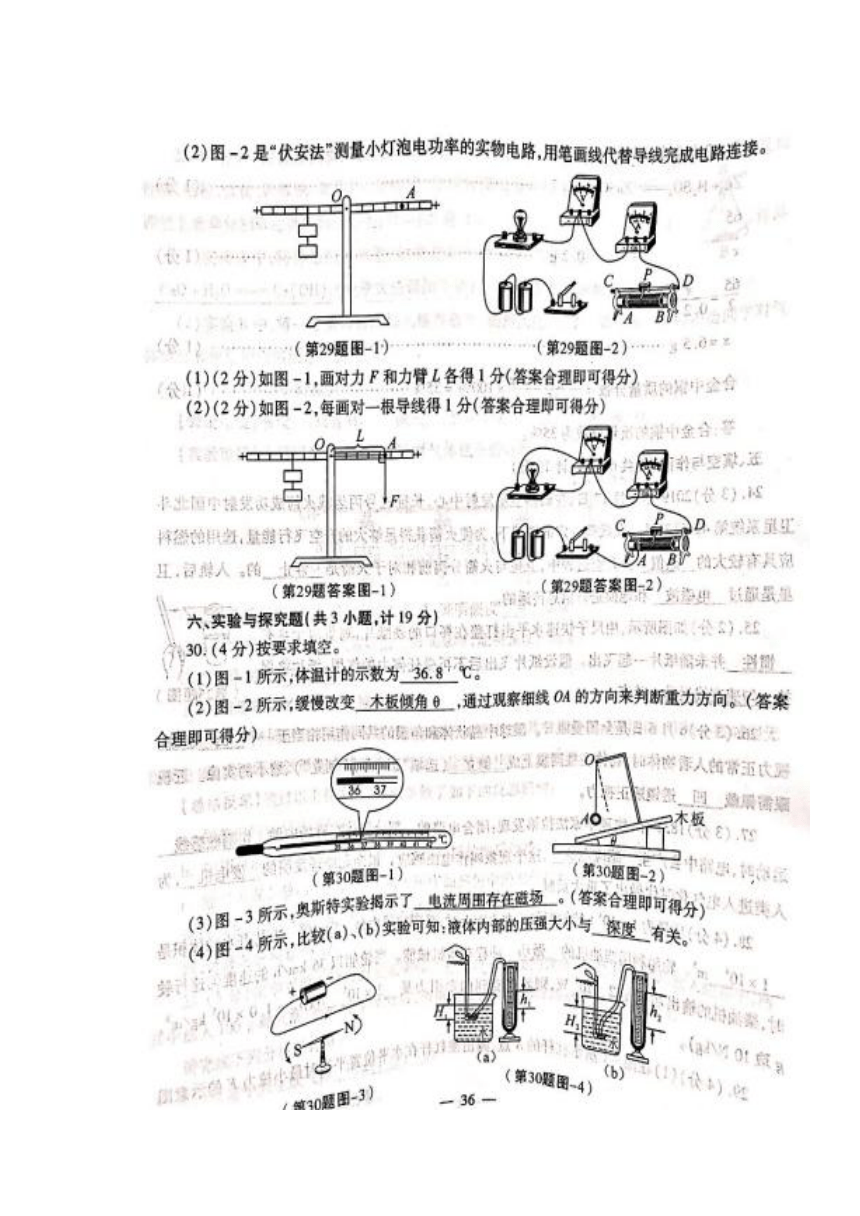 2019年陕西省中考物理试题（图片版，含答案）