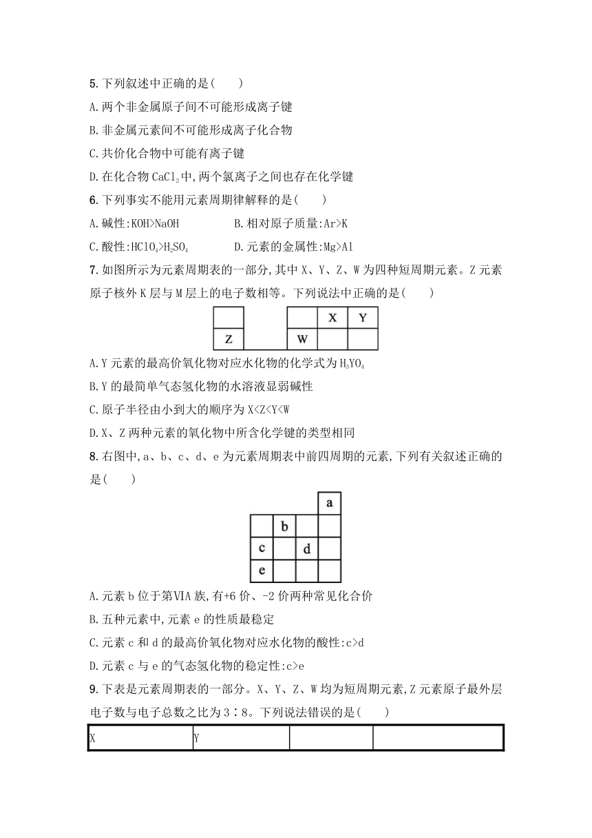 高中化学人教版（2019）必修第一册第四章《物质结构元素周期律》章节能力提升卷（word版含答案）