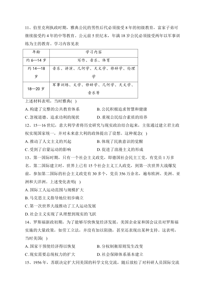 2022年普通高中学业水平选择性考试历史试卷 河北卷（参考版）（含答案）